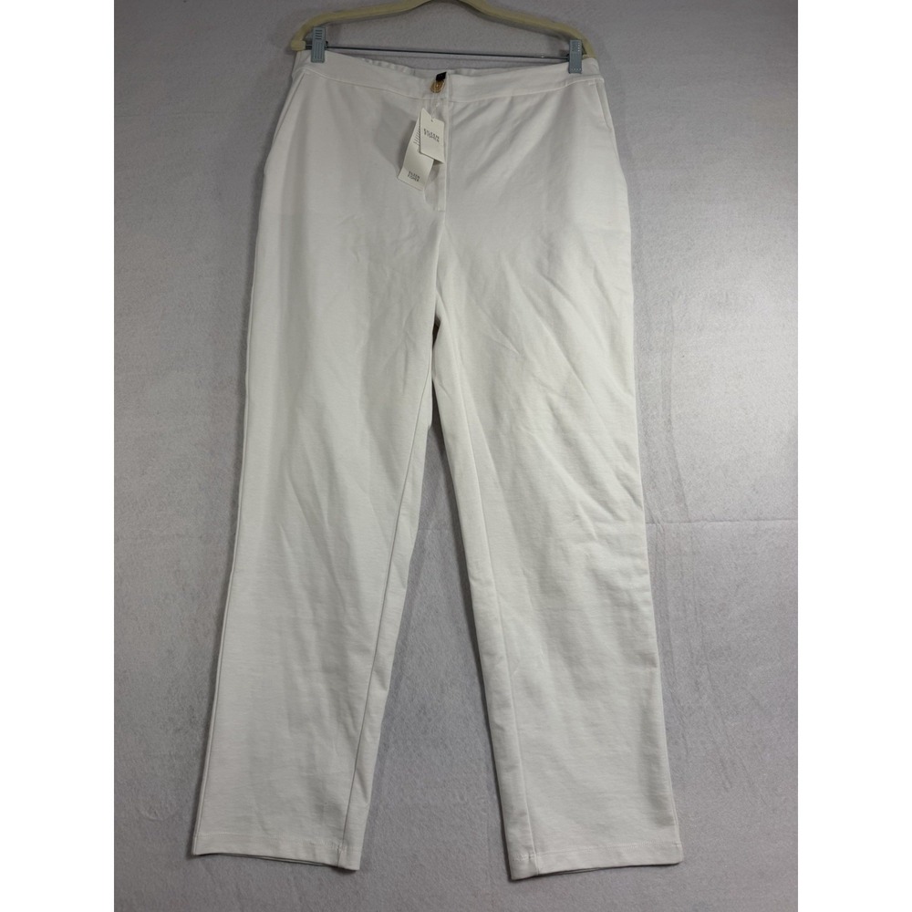 Eileen Fisher Cotton Blend Ponte High-Waisted Slim Pants in white, Women's Large